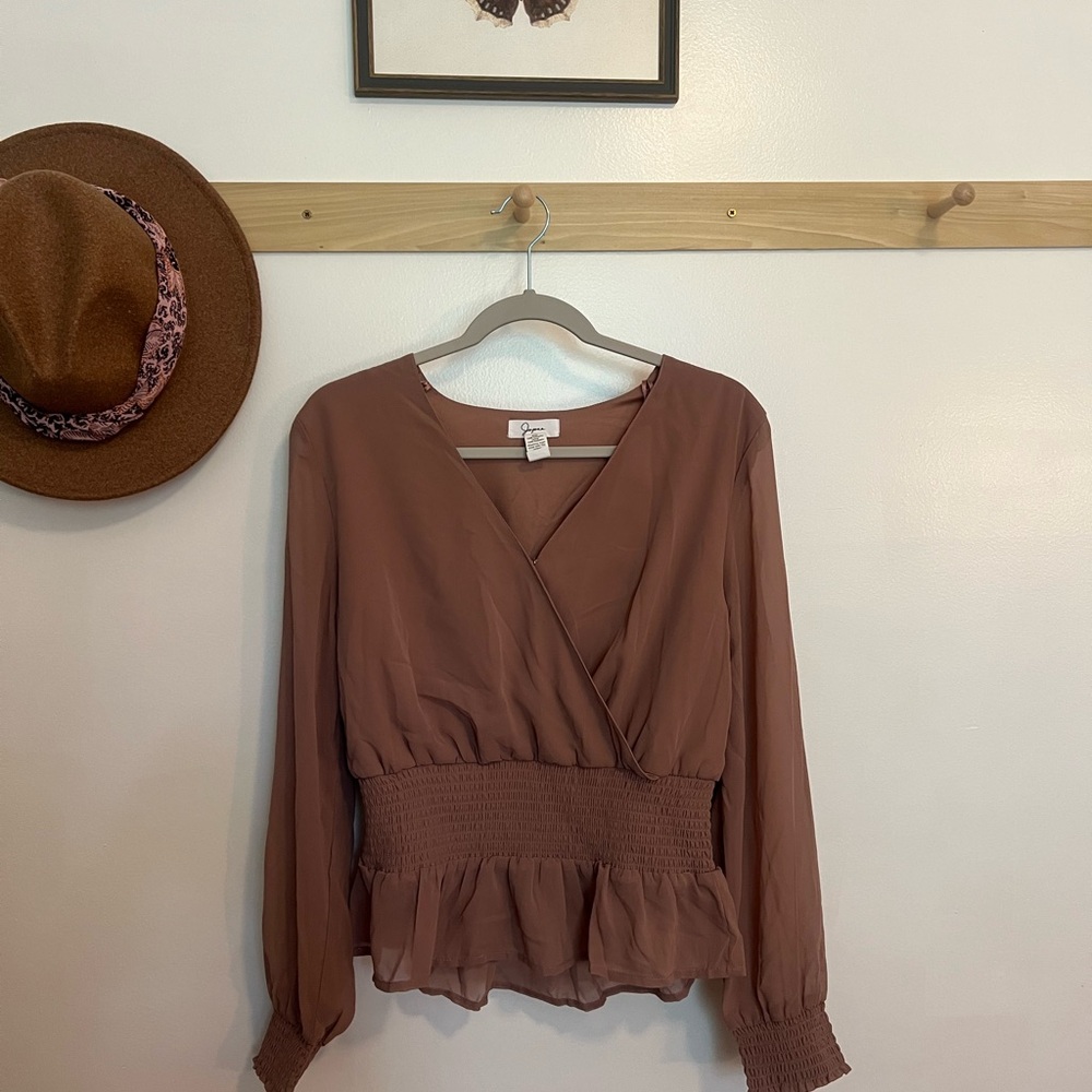 Elegant Brown V-Neck Blouse
